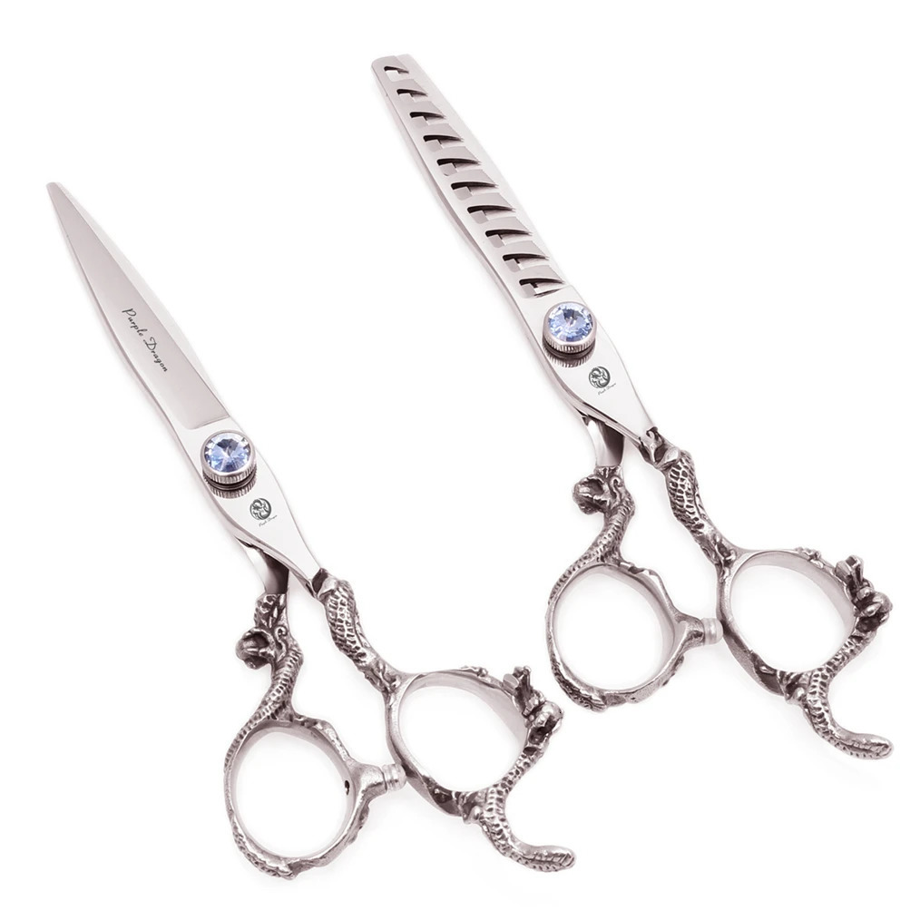 Hair Scissors 6 Japan 440C Purple Dragon Professional Sharp Edge Hairdressing Shears Cutting Shears Thinning Scissors Set Z9006 250812