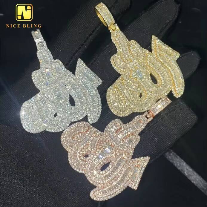 GRA Certificate Custom Made Iced Out Baguette Fine Hip Hop Unisex Jewelry Allah Charms 925 Silver VVS Moissanite Diamond Pendant