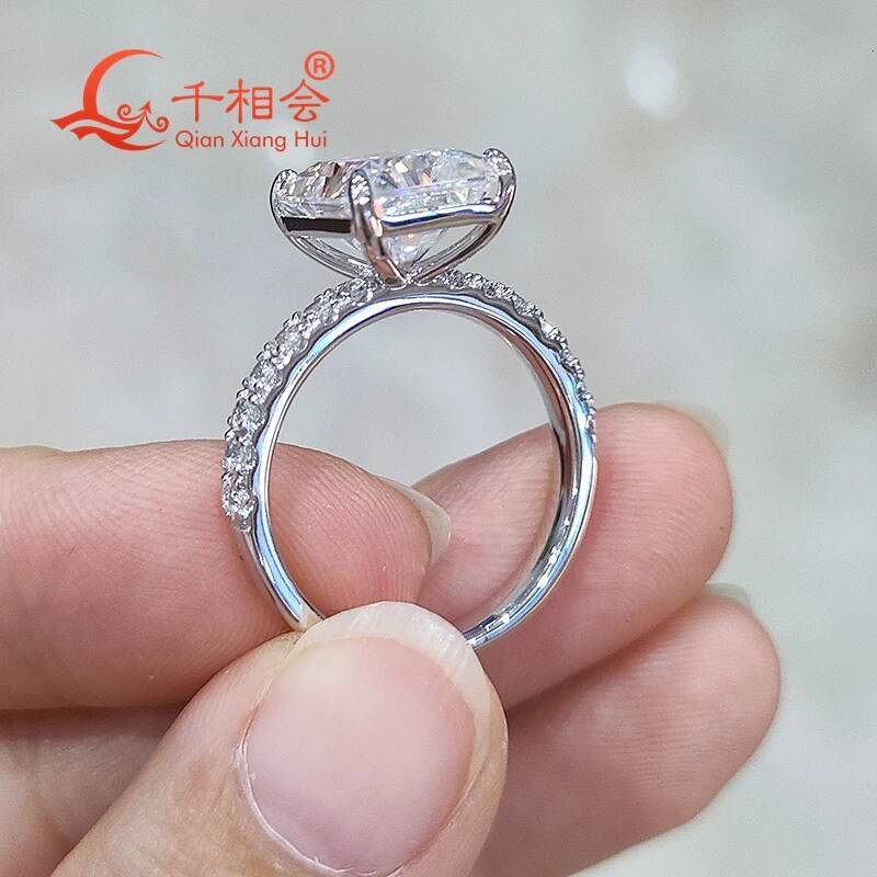 5ct Radiant Shape Full D VVS White Melee Moissanite Half Eternity Band S925 Sterling Silver Ring Engagement Jewelry for Ladies