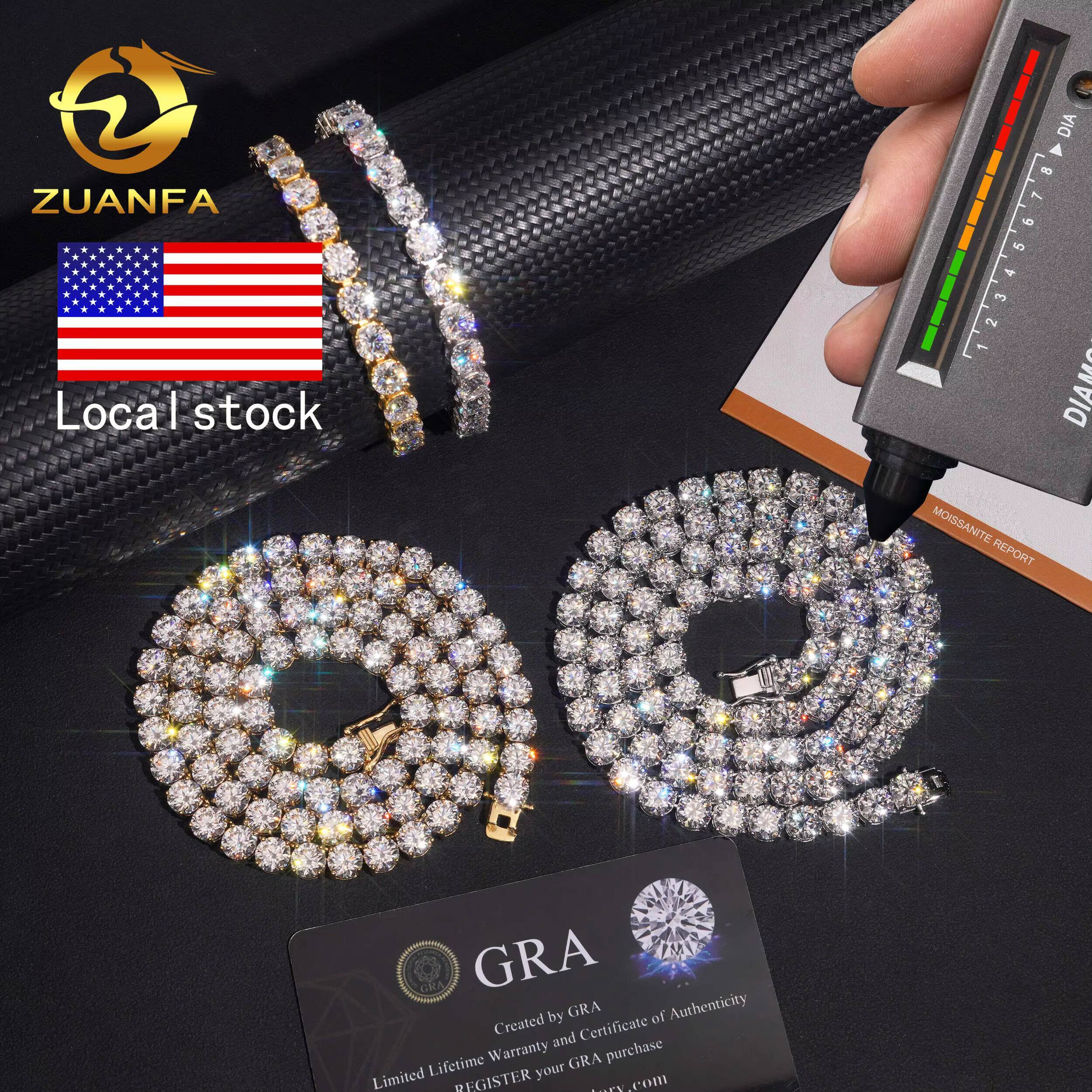 USA Stocks 6.5mm D Color VVS Moissanite Tennis Chain Necklace Sterling Sier Iced Out Hip Hop Jewelry