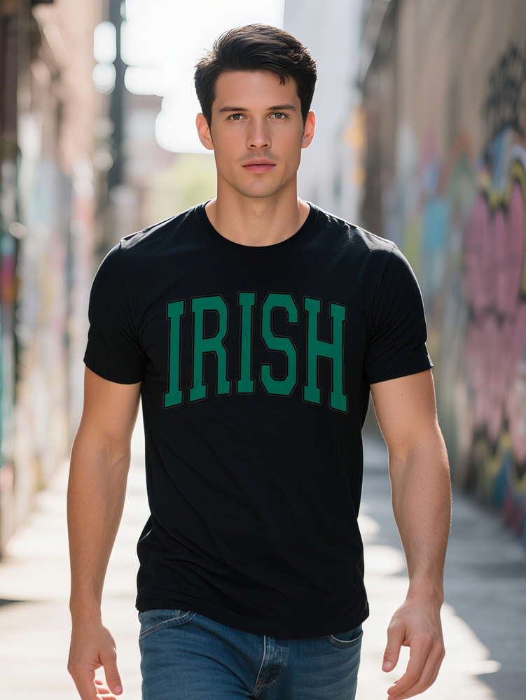 s Round Neck T Shirt in Black with Green IRISH Print Ideal Gift for Men Summer Casual Wear Bold Graphic Tee