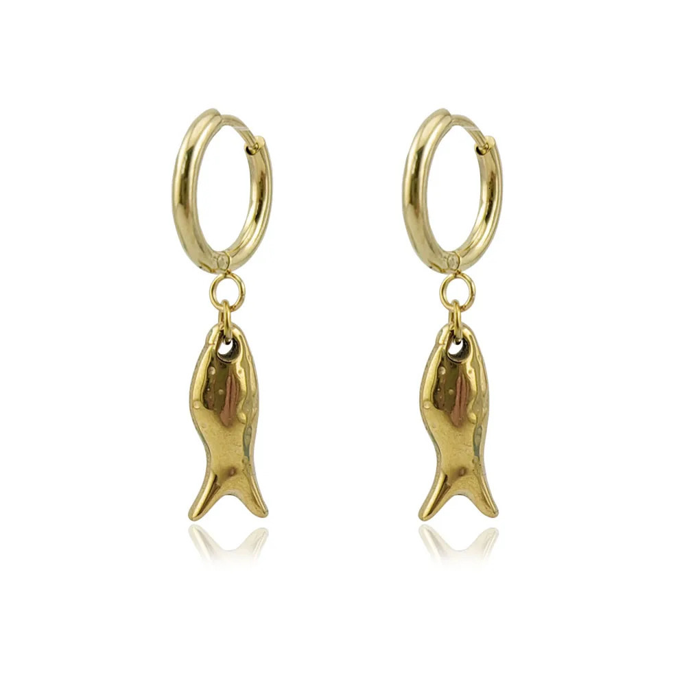 2025 Trend Woman Stainless Steel Seahorse Shell Fish Earrings Summer Fish Skeleton Hoop Earrings Charms 250812