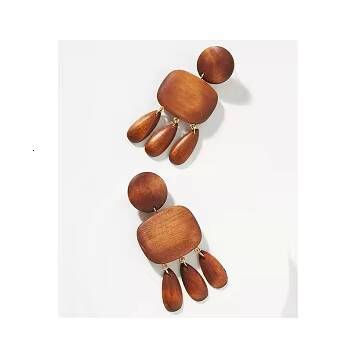 High Quality bohemian Exaggerated Eardrop Geometric Long Tassel Wooden Beads Earrings for Women