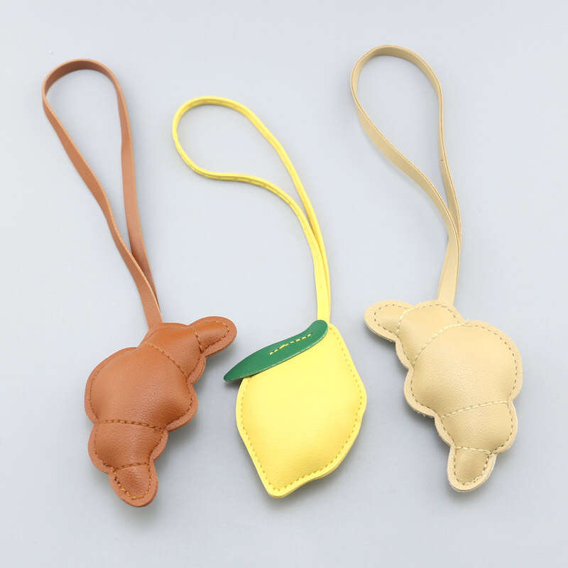 DIY Jewelry Ins Cartoon PU Leather Lanyard Baguette Lemon Keychain Bag Accessories Pendant