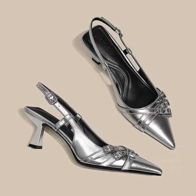 Black Fashionable Pointed Toe Shallow Mouth New High-heeled Shoes Summer Elegant Buckle Decorated Stiletto Womens Pumps W250814