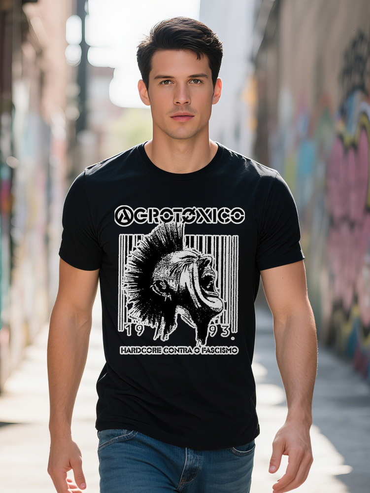 Men s Vintage Graphic Black T-Shirt Short Sleeve Hardcore Punk Style ACROTOXICO Print Design Casual Summer