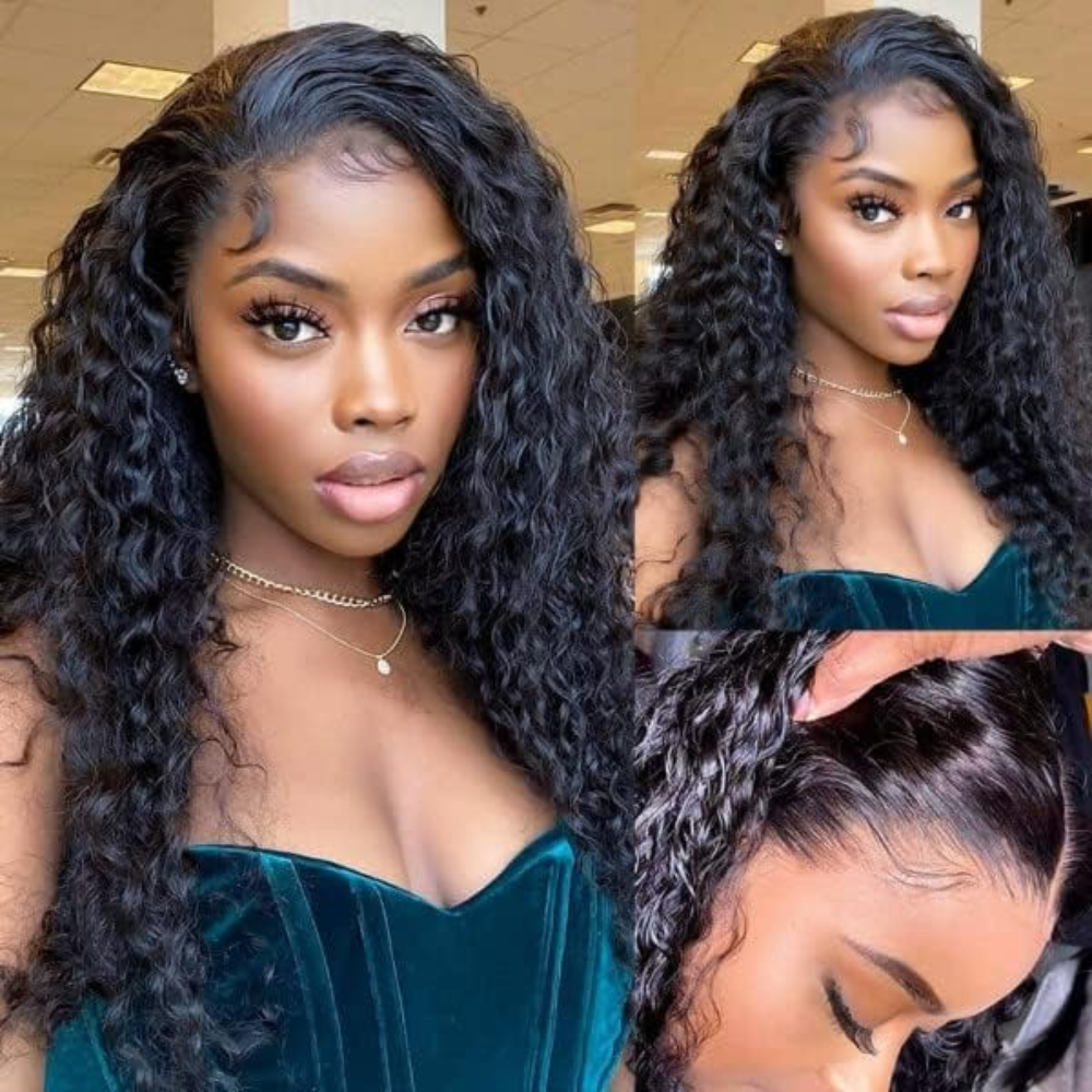22 Inch Deep Wave Lace Front Wigs Human Hair 180% Density 13x4 HD Transparent Glueless Pre Plucked Curly Wig Wet and Wavy Wig Synthetic for Wemon