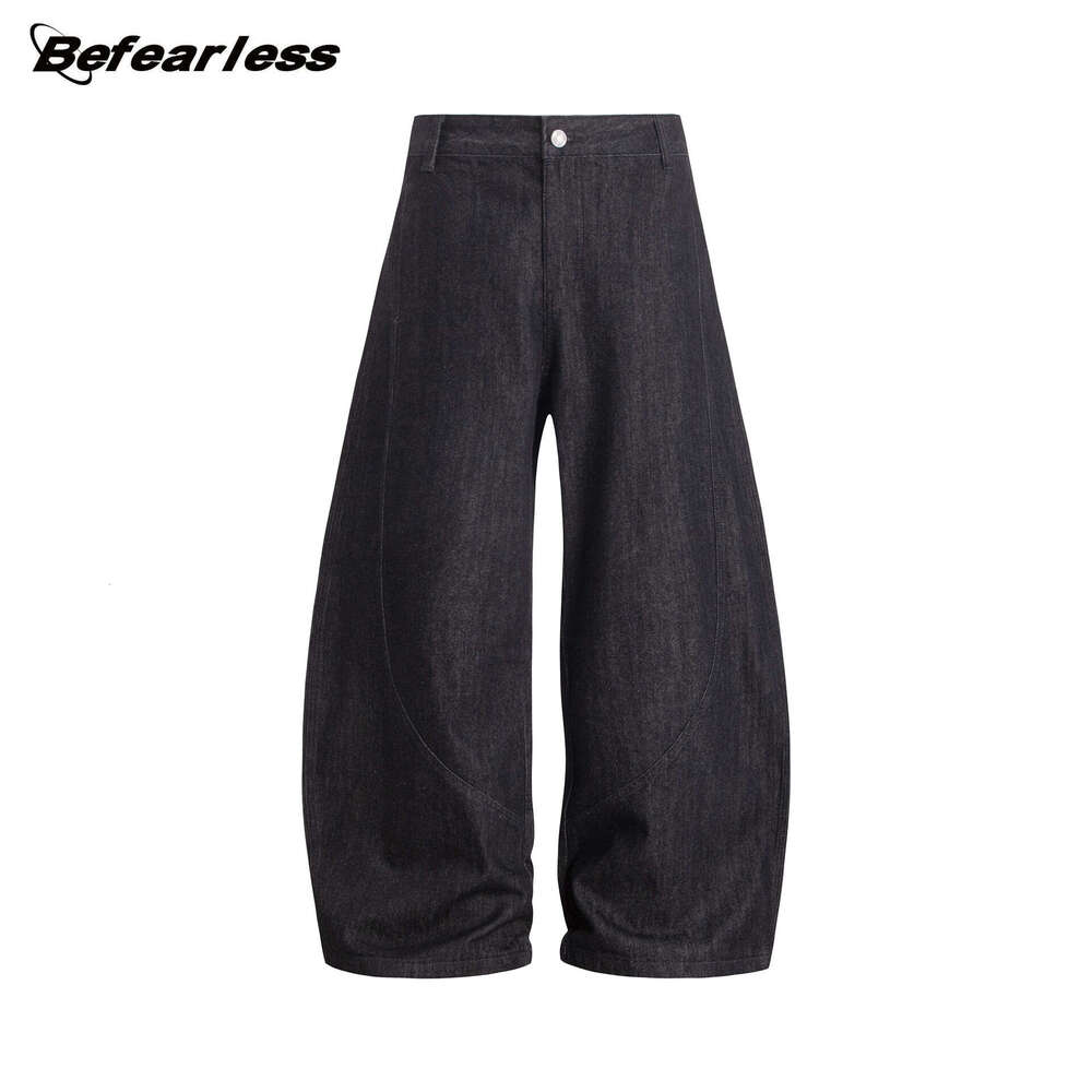 American Style Raw Denim Scimitar Jeans Loose Draped Wide Leg Sickle Men's Summer Long Pants B5