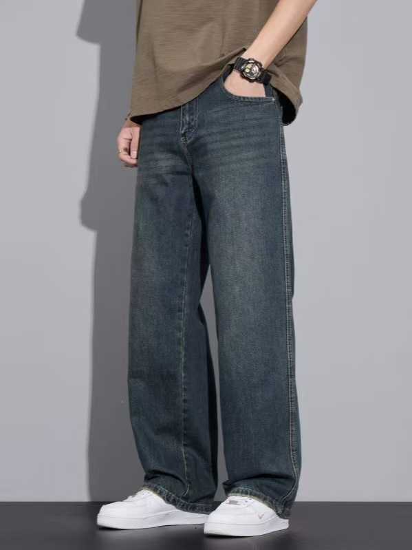 Special counter quality wide-leg jeans for men. 91% cotton. High-quality casual street trendy brand. Retro men's clothing. Straight fit.