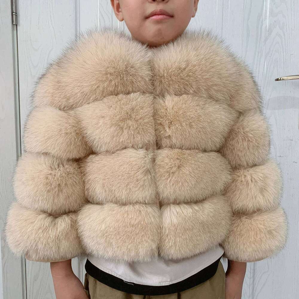 LHXDW New Children's Genuine Fox Fur coat Autumn/Winter Fashion Children's Raccoon Fur Jacket Boys and Girls Same Style