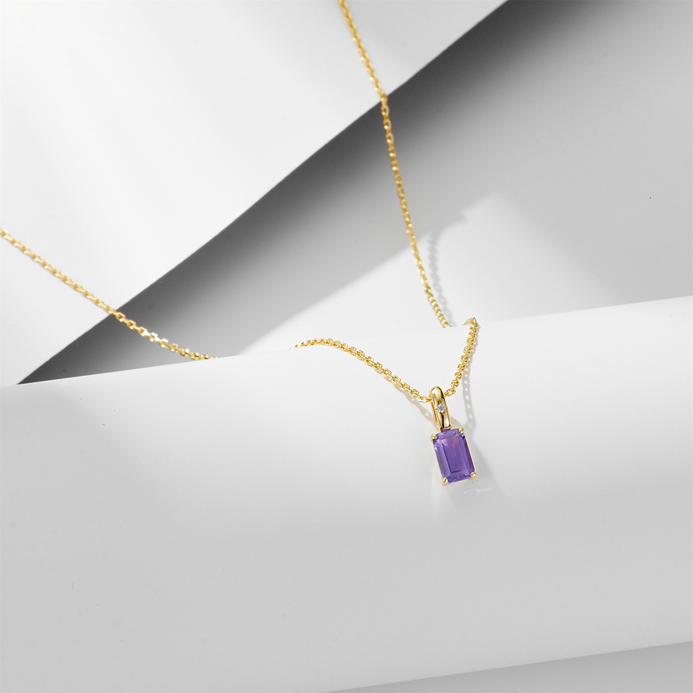 S Pure Sier Natural Amethyst Peridot Pendant Necklace for Women Ins Niche Light Gemstone Clavicle Chain Jewelry for Women