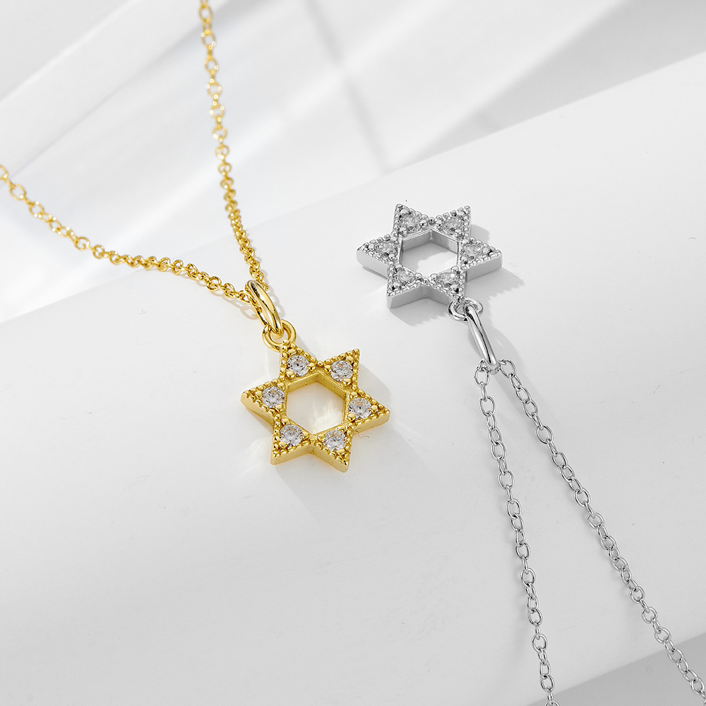 Sterling Sier Hexagram Hollow Pendant Necklace for Women Fashion Niche Design 14k Gold Plated Dia Inlaid Clavicle Chain
