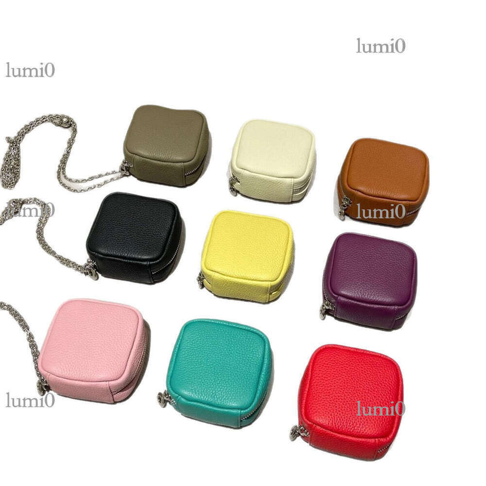 Fashion Top Layer Cowhide Lychee Pattern Makeup for Women Street Trend Genuine Leather Chain Shoulder Crossbody Tofu Bag