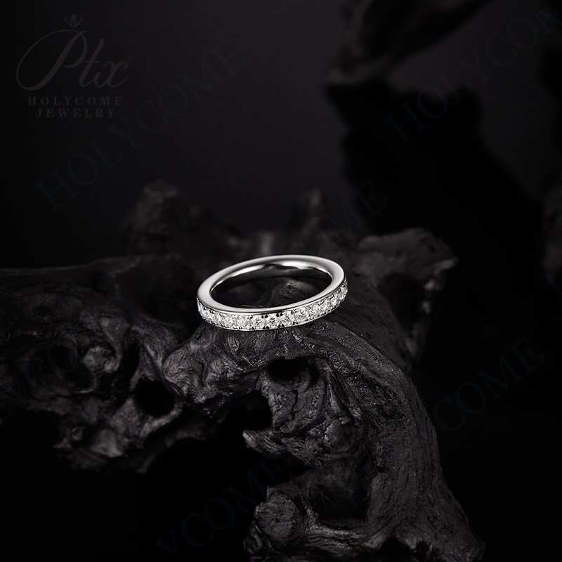 2mm Full Moissanite Rings for Women Eternity Wedding Band S925 Sterling Silver D Color Channel Set Lab Moissanite Diamond Fine Jewelry