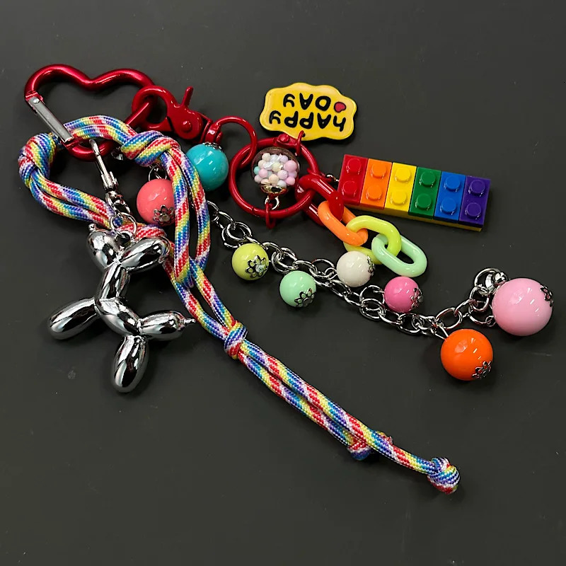 Ins Rainbow Beads Novel Personalized Hanging Chain Car Phone Case Key Bag Pendant For Men And Women Hanging Chain Jewelry 250811
