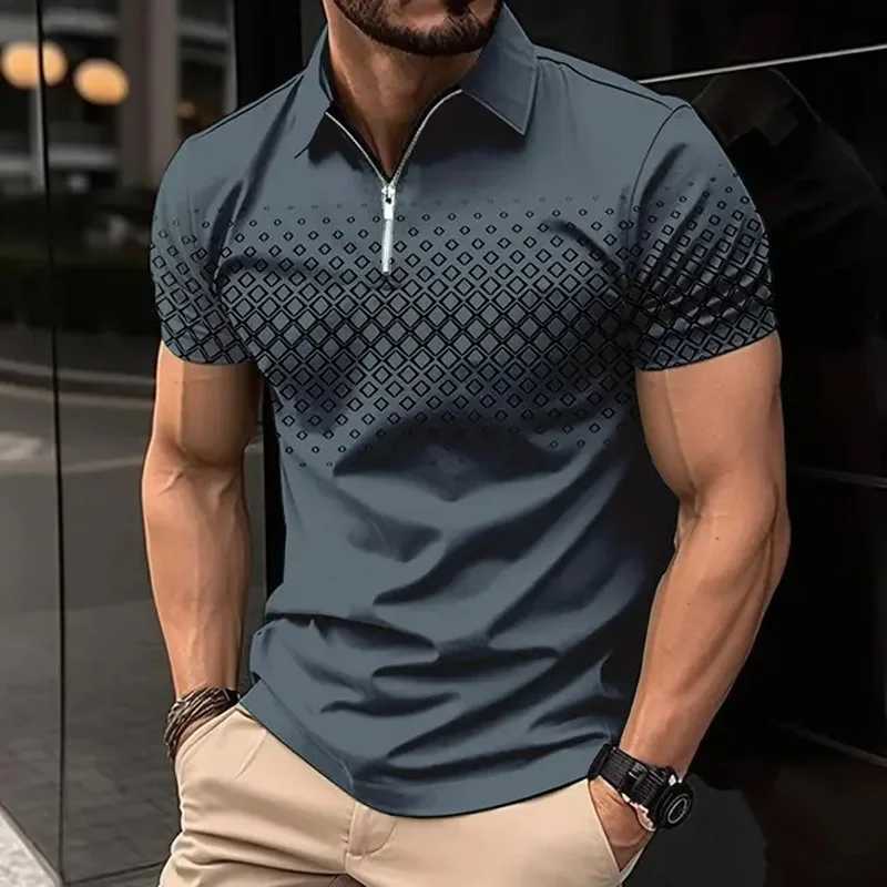2024 Mens New Summer Fashion Lapel Zipper Print Short-Sleeved Polo Shirt Light Business Casual Daily Top XJ250804