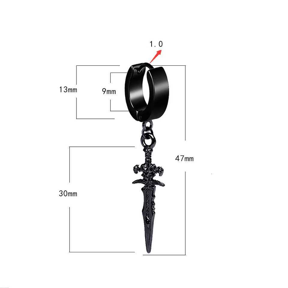 2pcs Stainless Steel Dragon Coil Sword Pendant Drop Hoop Earrings Unique Punk Hip Hop Style for Men Women Daily Wear JewelryXJ250814