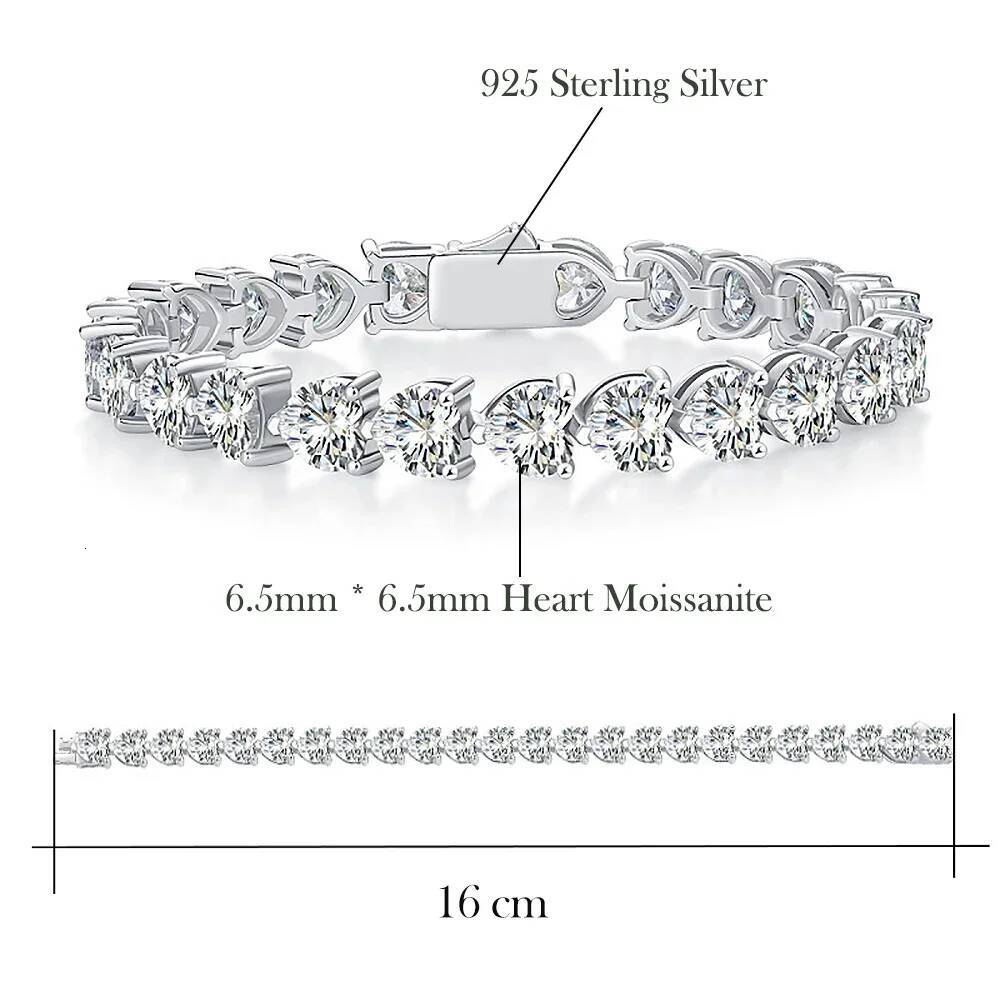 Heart Shape Moissanite Tennis Bracelets with Certificates 925 Sterling Silver Sparkling Diamond Bangle Fine Jewelry for Women