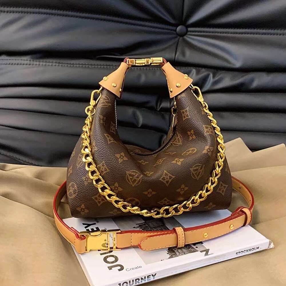 DHessentials Trendy Monogram Shoulder Bag - Luxury Chain Crossbody Bag for Women, Fashionable Underarm Purse (Brown/Beige)