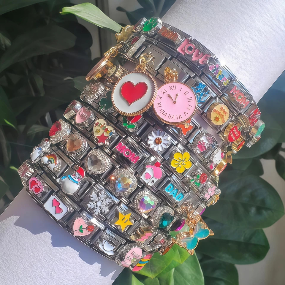 Italian Bracelet charm Block splicing Stainless steel friendship bracelet DIY Birthday Valentines Day gift for womens jewelry 250812