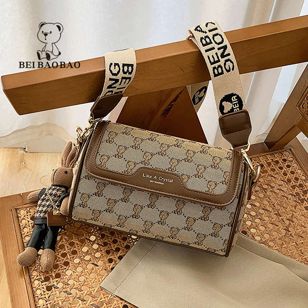 with Beibao Canvas PU Embroidery Small Square Bag for Women 2024 New Single Shoulder Crossbody Casual