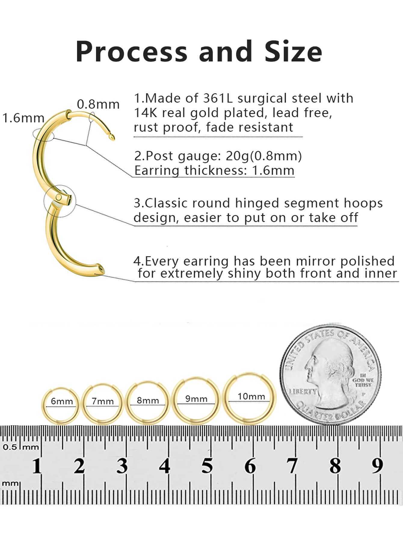 5 Pairs Small Hoop Earrings for Women 18K Gold Plated Surgical Stainless Steel Huggie Hoop Earrings for Cartilage Helix TragusXJ250814