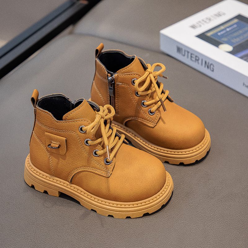 Kids Leather Boots Boys With Flat Heel And Low Cut Anti Slip Side Zipper Toddler Winter Kidsnest Outdoor Child Fashion Boots Sizes US5.5C-US1Y