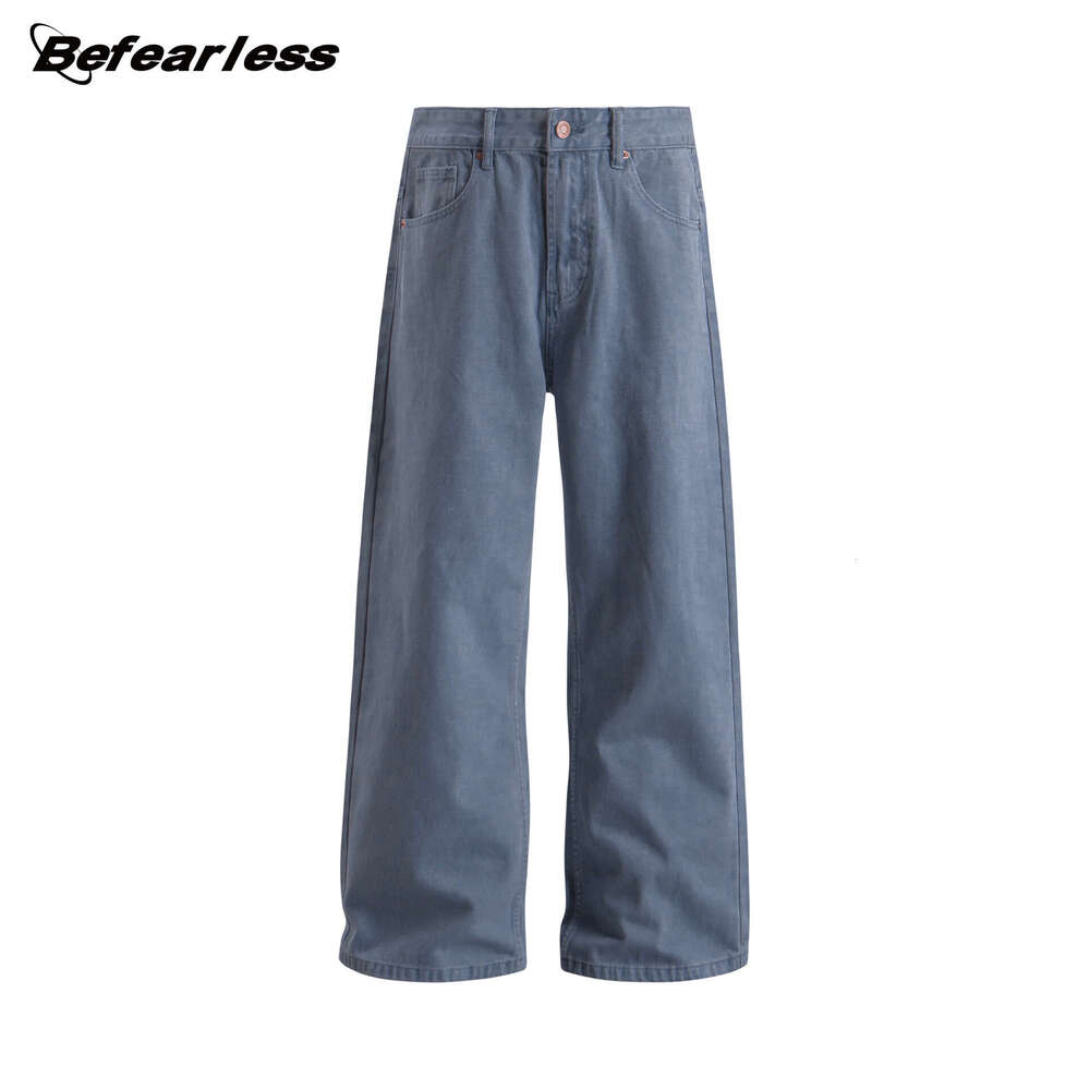 American Style Blue Flared Unisex Trendy Brand Washed Vintage Loose Straight Casual Pants B5