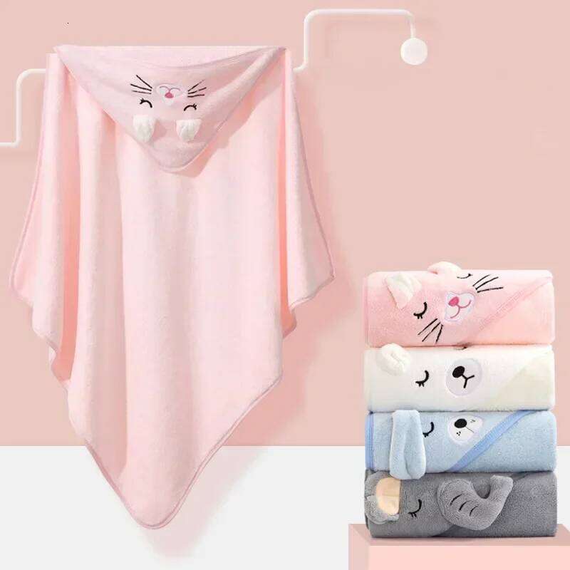 Cartoon Baby Bath Towels Soft Boys Girls Hooded Swaddle Wrap Newborn Towel Blanket Cute Toddler Bathrobe Warm Sleeping Bed Set