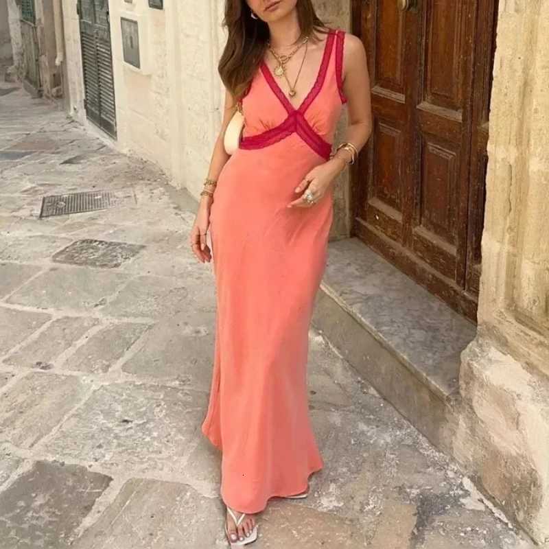 Womens Sleeveless Dress Deep V Neck High Waist Long Dress Casual Street Ele Sexy Evening Party Dress for Festivals XJ250814