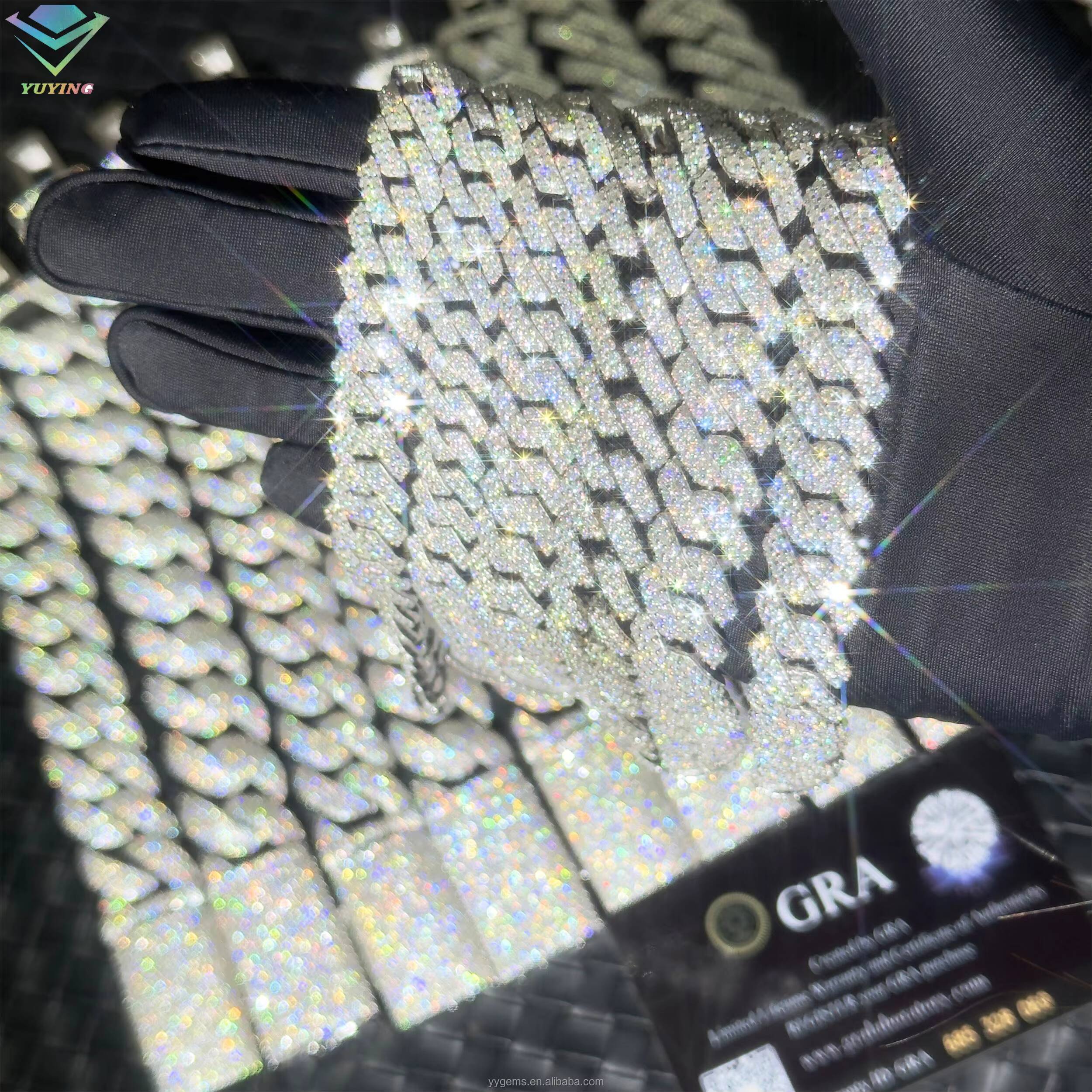 VVS Dia 2rows 8mm 10mm 12mm 15mm S Sier GRA Moissanite Necklace Mans Hiphop Cuban Link Chain for Fashion Jewelry