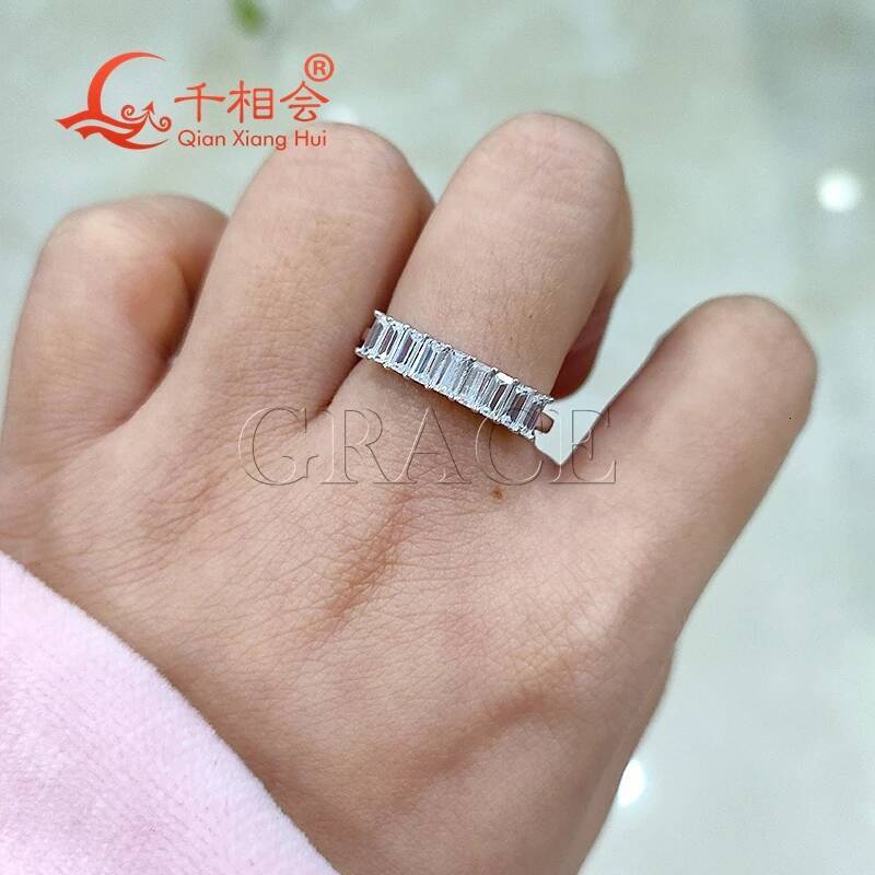 Sterling 925 Silver Baguette Emerald Cut Moissanite Half Eternity Ring Hip Hop Style 2x4mm Unisex Diamond Jewelry
