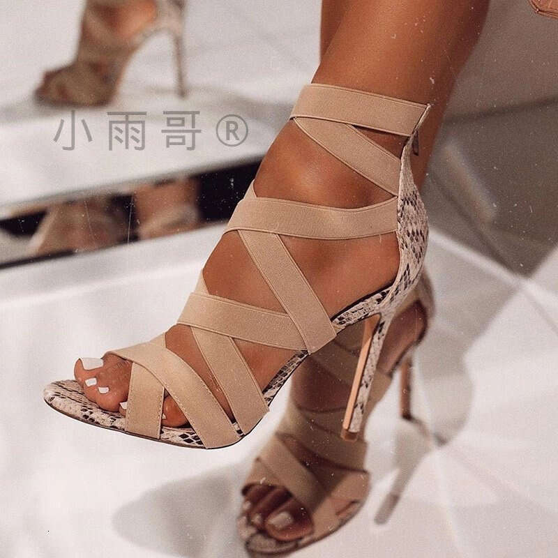 Fashion High Designer shoe Sandals Women Sexy Thin Heel Pointed Peep Toe Slippers Ankle Strap Roman Shoes