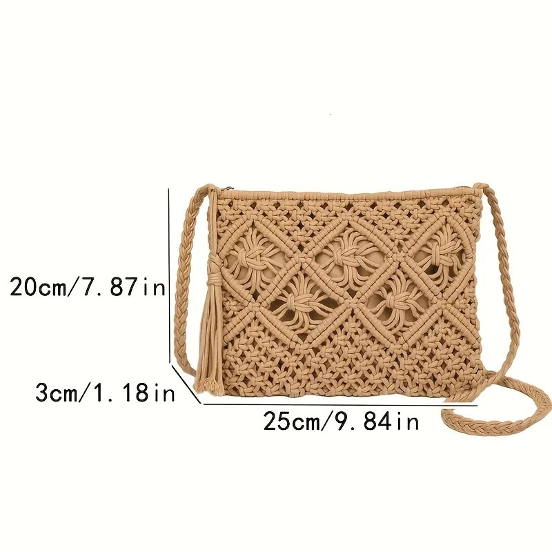 1pc Boho Chic Handwoven Shoulder Bag for WomenHandwoven Cotton with Zipper Tassel DetailsBeach Bagfor TravelCasual Outings250813