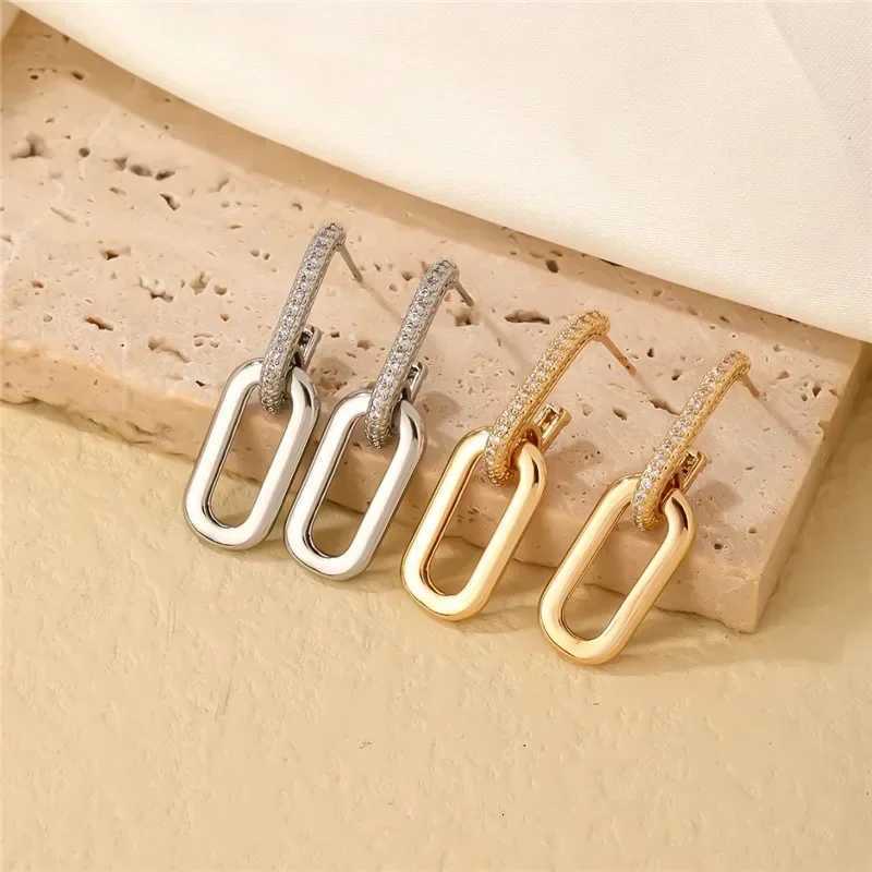 Retro Double Loop Design Drop Earrings Gold Color Geometric Round Hoop Earrings for Women Girls Punk Hip Hop Fashion Jewelry XJ250814