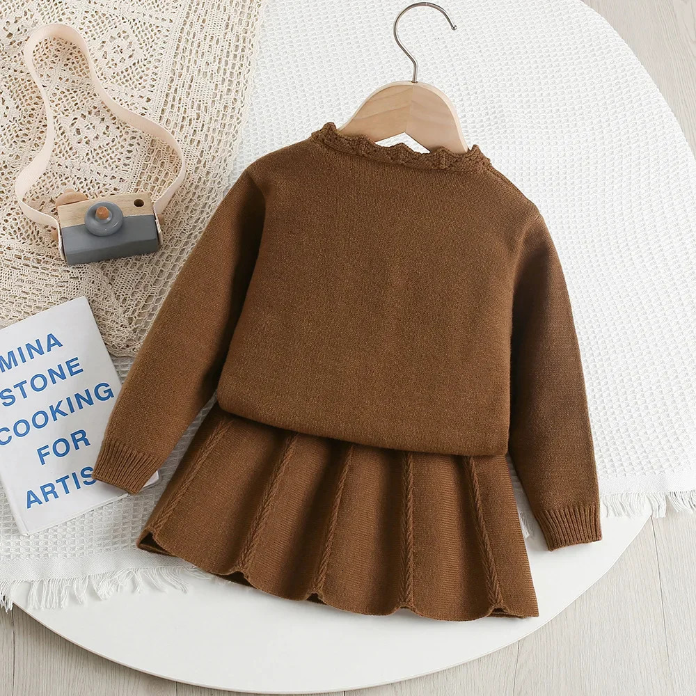 Baby Girl Clothes Girls Knitted Sweater Set Embroidered Flower Two-Piece Jacket And Pants Spring Autumn Korean Style 250813