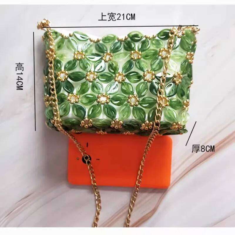 City Bag New Arrivals Handmade Green Beaded Woven Crossbody Women's Evening Bag Party Wedding Female Acrylic Dress Clutches Bolsos