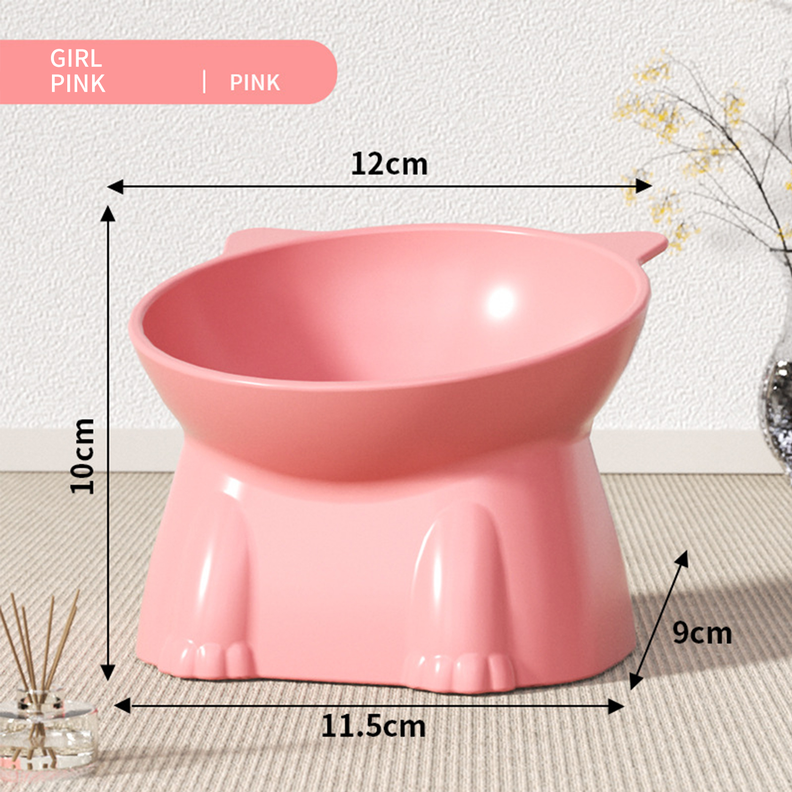 Large capacity cat food bowl plastic cat bowl high footed bowl slanted mouth neck protection cat rice bowl anti spill pet water bowl