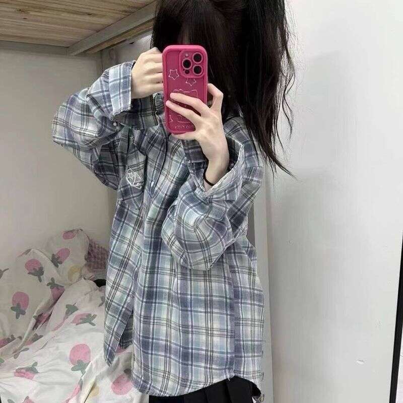 Vintage letter print plaid women's design sense small large size sun protection long-sleeved couple shirt coat