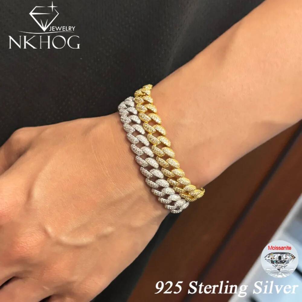 NKHOG Full Moissanite Cuban Bracelets For Men Women S925 Silver Hip Hop Hand Chains Sparkling Diamond Fine Jewelry GRA Certified