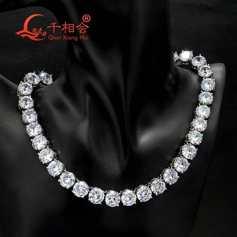 Necklace 10mm tennis round full of D white moissanite 925 Silver Sterling Trendy men women Hip Hop Link Chain jewelry gift