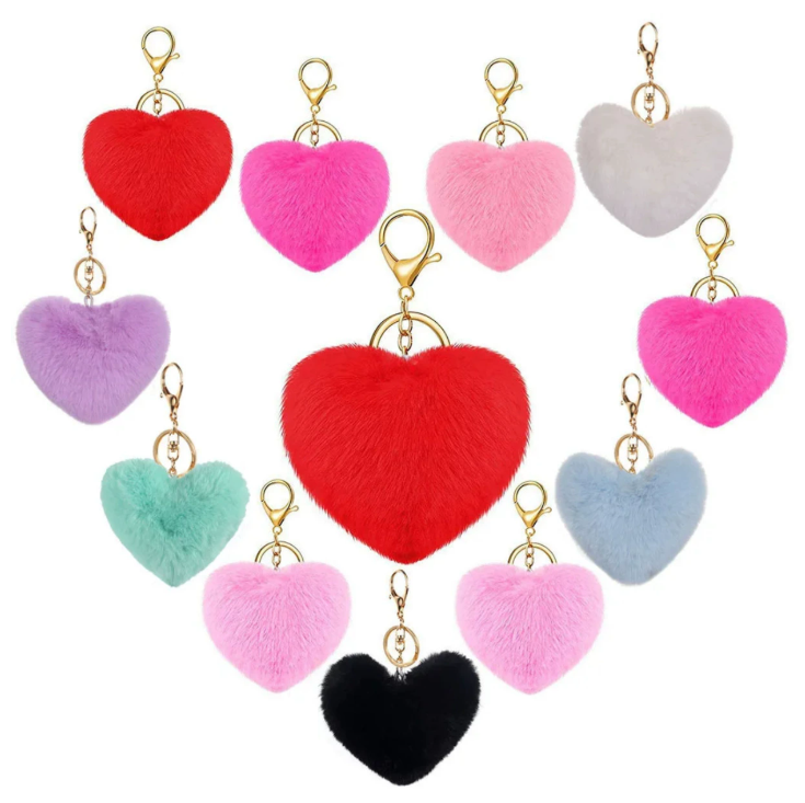 Key Rings Jewelry Heart Shaped Imitation Rabbit Fur Keychains Pom Pom Ball Pendant Keychain Plush Car Keyring Bag Pendent Accessories Promotion Gift