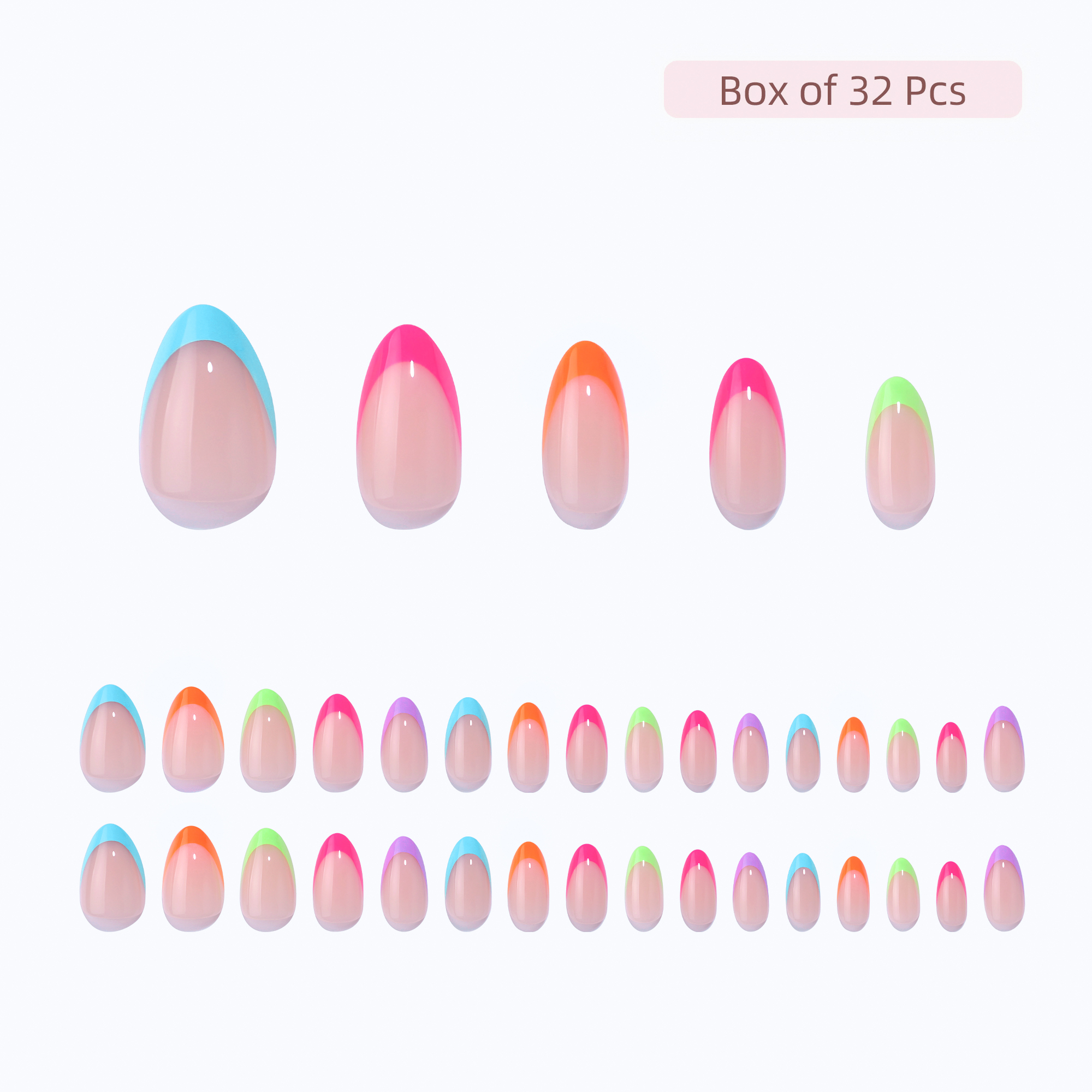 Premium French Acrylic Gel Nail Extensions with Adhesive - Professional Manicure Kit