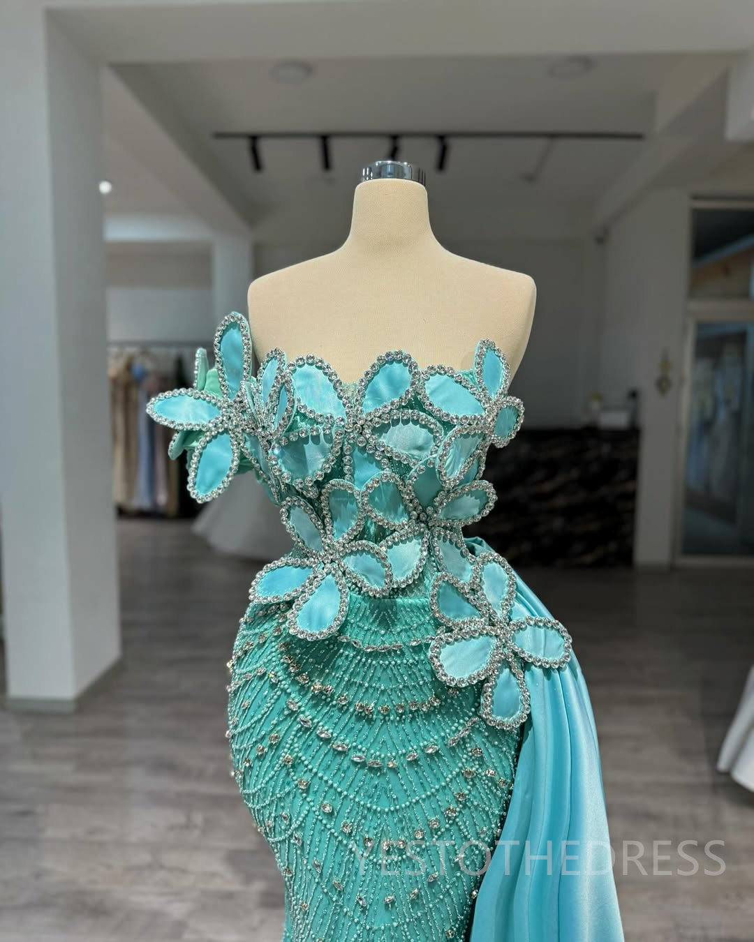 Mermaid Aso Ebi Prom Dress 2025 Evening Dresses For Special Occasions Beaded Lace Crystals Hand Made Flowers Rhinestone Birthday Dress Second Receptio