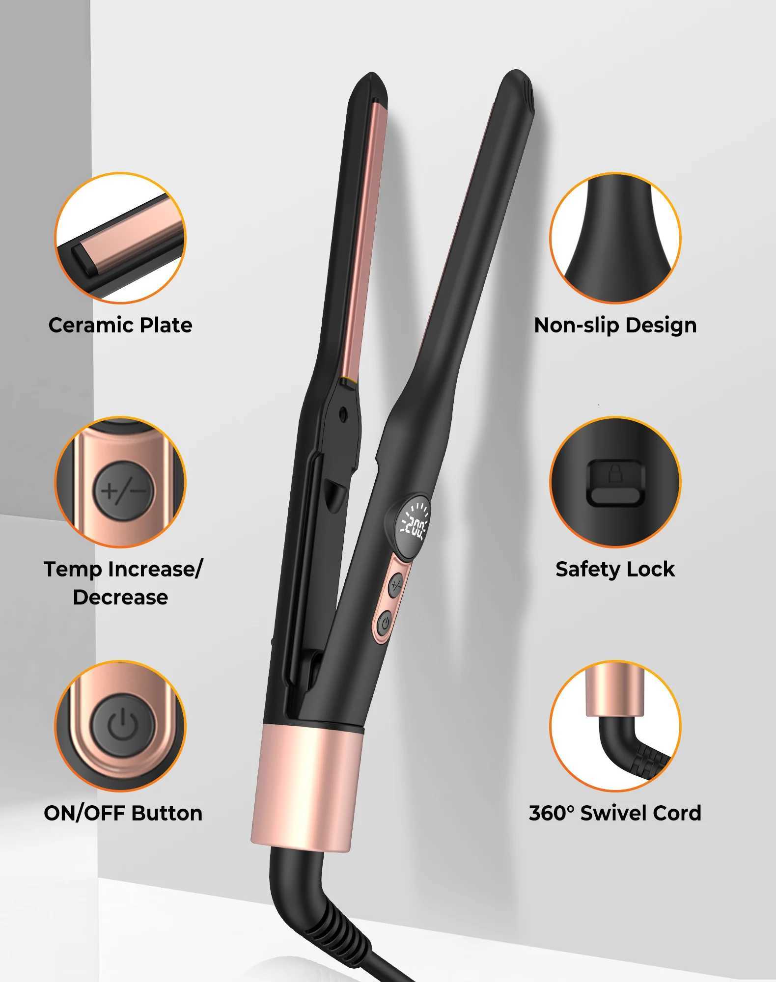 3/10 Inch Pencil Flat Iron Small Flat Irons for Short Hair Beard and Pixie Cut Mini Ceramic Tourmaline Hair Straightener W250814