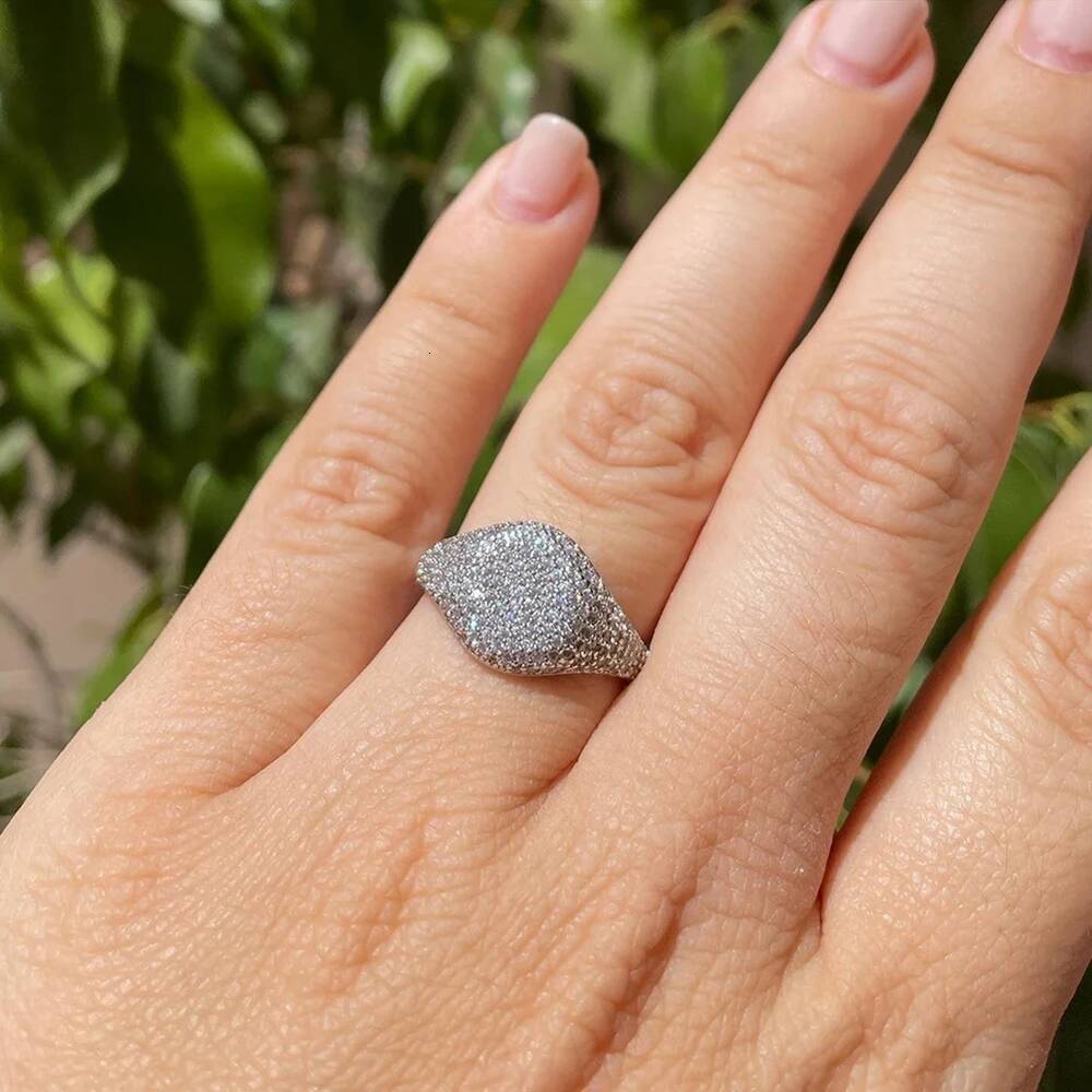 Full Moissanite Diamond Engagement Rings for Women 925 Sterling Silver Plated 18K Gold Round Halo Wedding Ring Fine Jewelry