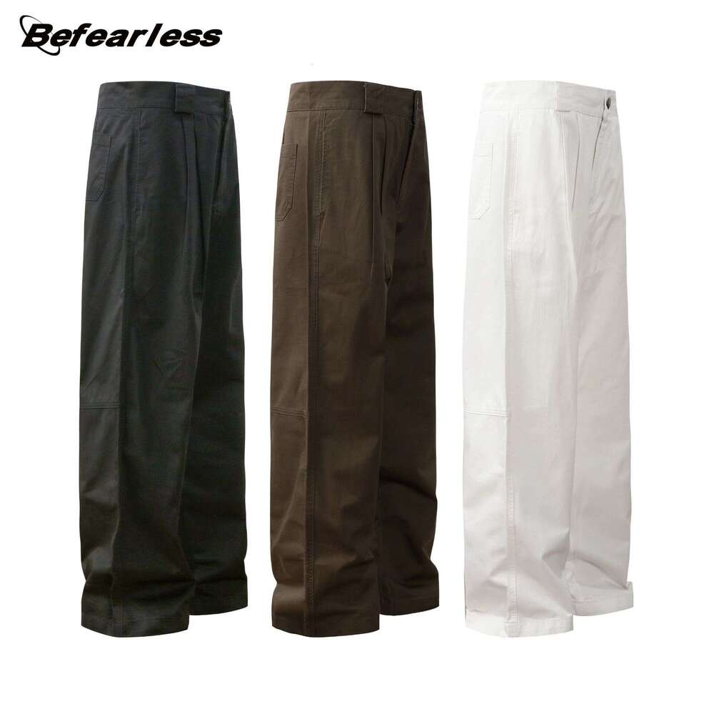 American Style Straight Wide-Leg Cargo Unisex Trendy Loose Draped Wrinkled Basic Casual Long Pants B5
