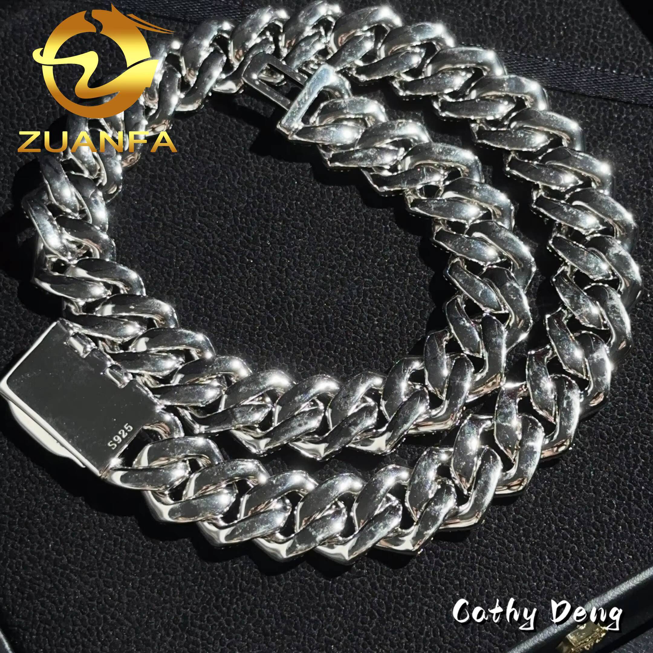 Instock Hip Hop Jewelry 3 Rows 18mm Moissanite Cuban Link Chain S925 Silver Iced Out Moissanite Cuban Link Bracelet Pass Tester