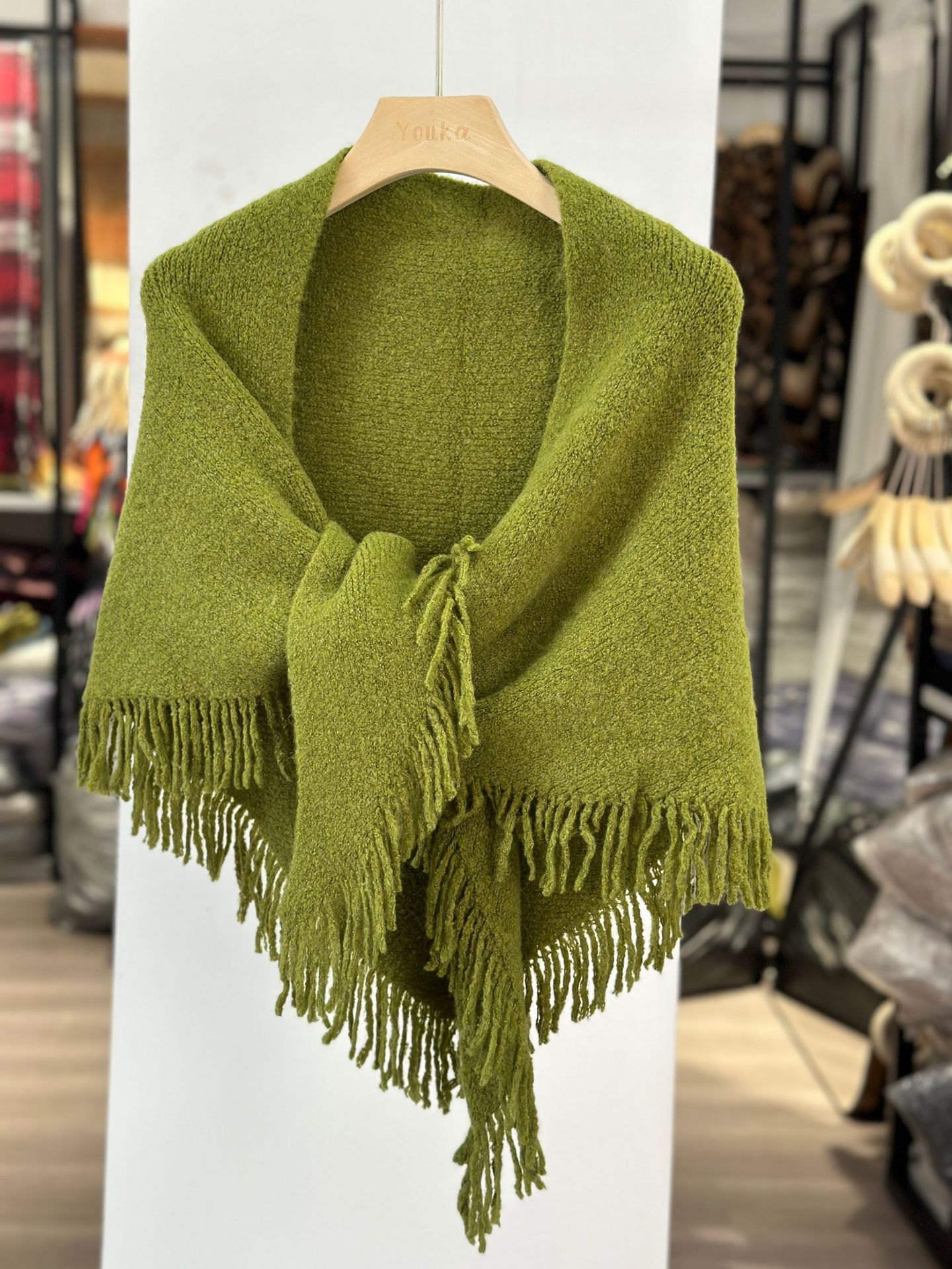 K1657 New autumn and winter high-end Korean versatile tassel thick warm outer wear triangle scarf knitted wool scarf shawl