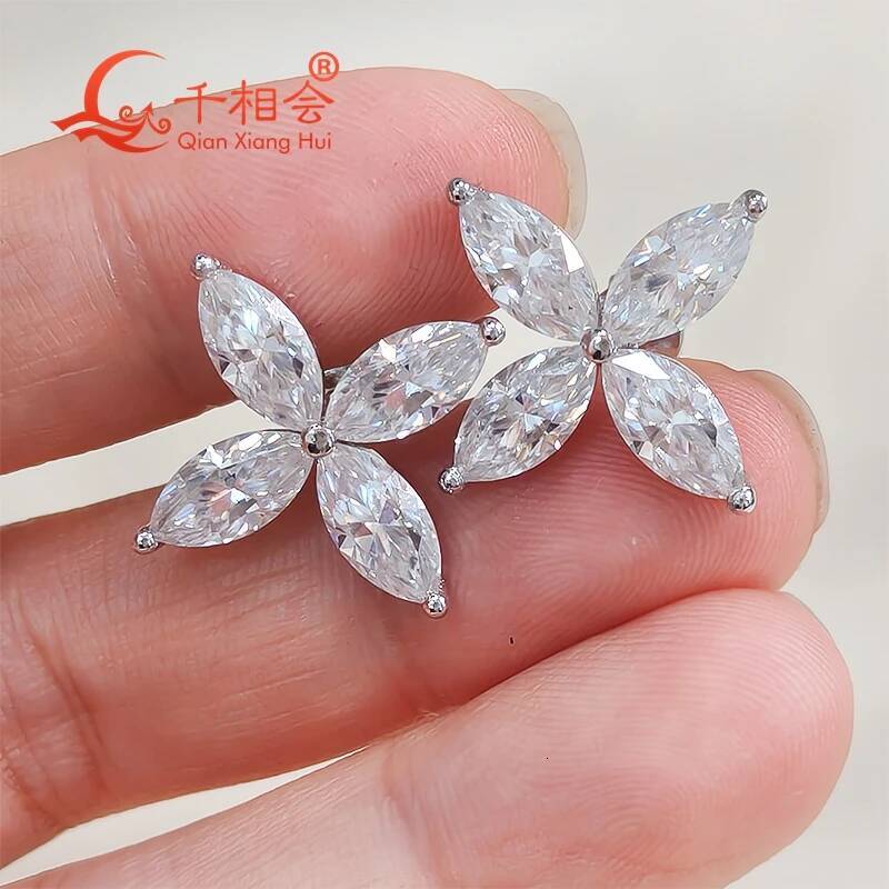 S925 Silver Marquise Shape 4.5*9mm White Moissanite Stone Ear Stud Earring for Women Wedding Jewelry Gift for Dating